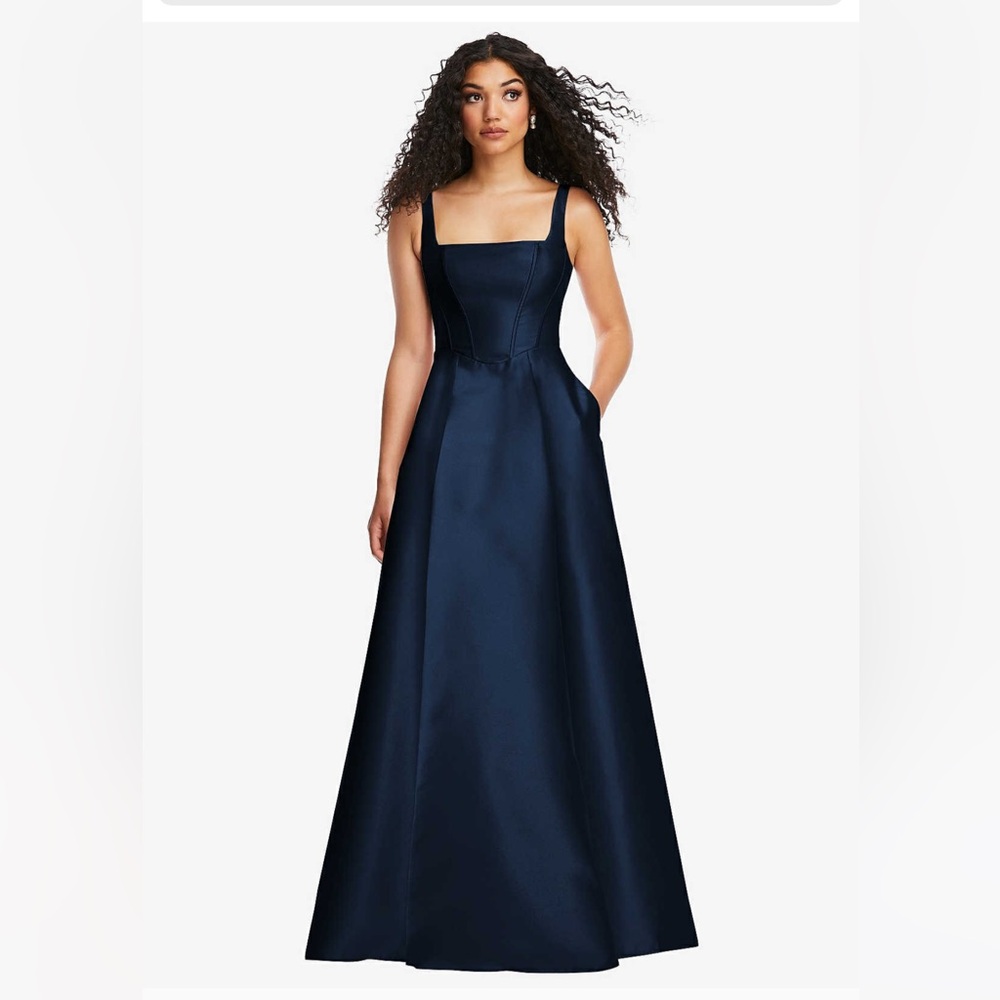 Alfred Sung Boned corset closed-back satin gown